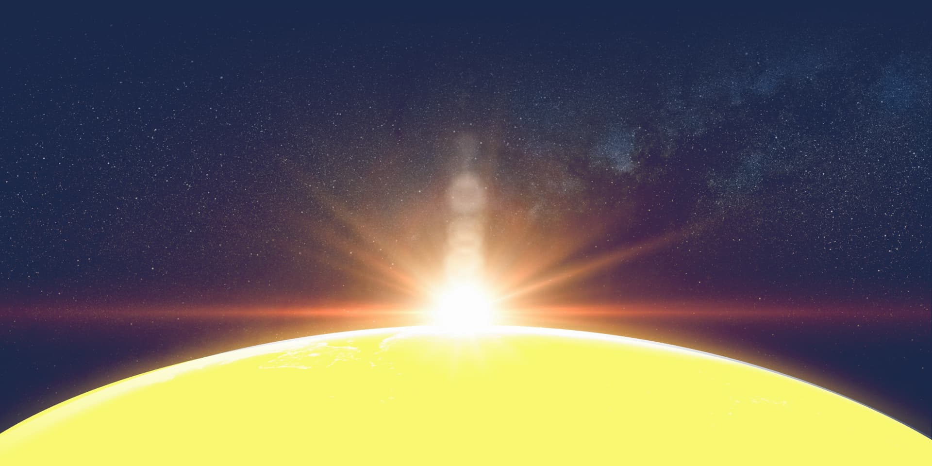 Image of a bright yellow aurora in space